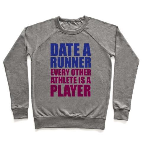 Virgin Teez  Pullover Crewneck Sweatshirt / x-small / Heathered Gray DATE A RUNNER CREWNECK SWEATSHIRT