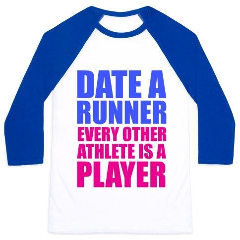 Virgin Teez  Baseball Tee Unisex Classic Baseball Tee / x-small / White/Blue DATE A RUNNER UNISEX CLASSIC BASEBALL TEE