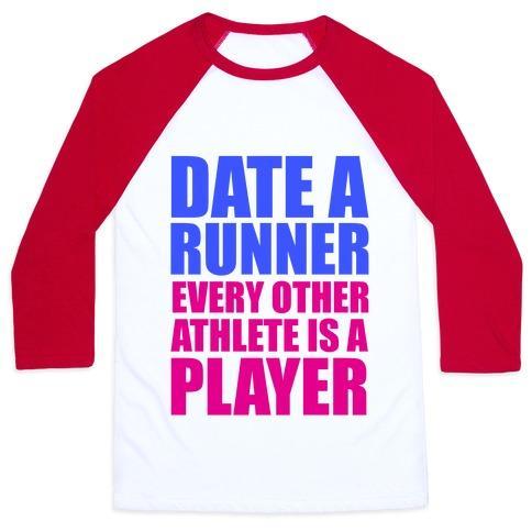 Virgin Teez  Baseball Tee Unisex Classic Baseball Tee / x-small / White/Red DATE A RUNNER UNISEX CLASSIC BASEBALL TEE