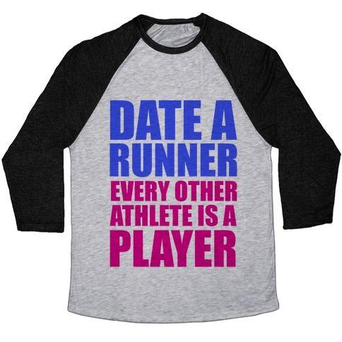Virgin Teez  Baseball Tee Unisex Tri-Blend Baseball Tee / small / Athletic Gray / Black DATE A RUNNER UNISEX TRI-BLEND BASEBALL TEE