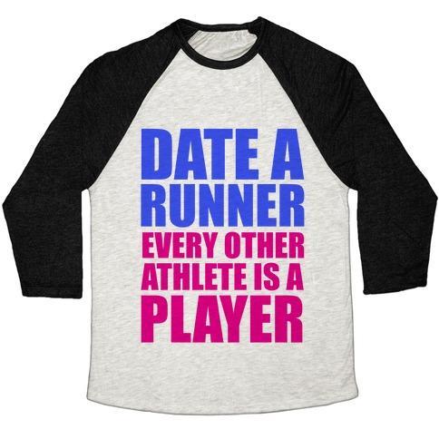 Virgin Teez  Baseball Tee Unisex Tri-Blend Baseball Tee / small / Oatmeal / Black DATE A RUNNER UNISEX TRI-BLEND BASEBALL TEE