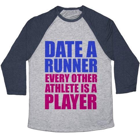Virgin Teez  Baseball Tee Unisex Tri-Blend Baseball Tee / small / Athletic Gray / Navy DATE A RUNNER UNISEX TRI-BLEND BASEBALL TEE