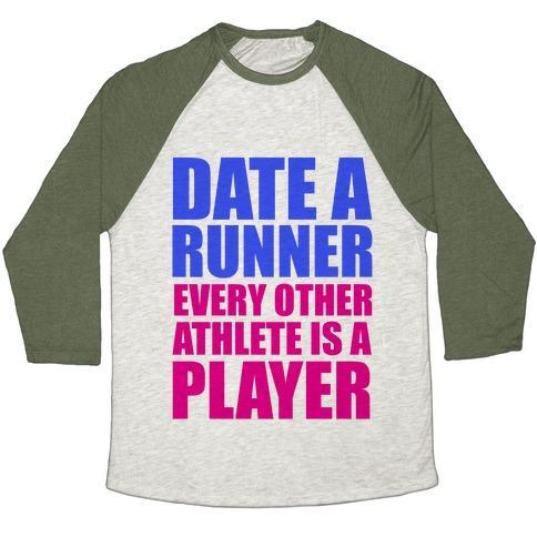 Virgin Teez  Baseball Tee Unisex Tri-Blend Baseball Tee / small / Oatmeal / Moss DATE A RUNNER UNISEX TRI-BLEND BASEBALL TEE