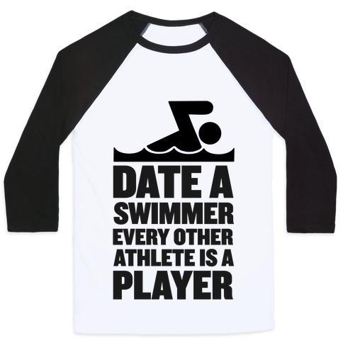 Virgin Teez  Baseball Tee Unisex Classic Baseball Tee / x-small / White/Black DATE A SWIMMER, EVERY OTHER ATHLETE IS A PLAYER UNISEX CLASSIC BASEBALL TEE