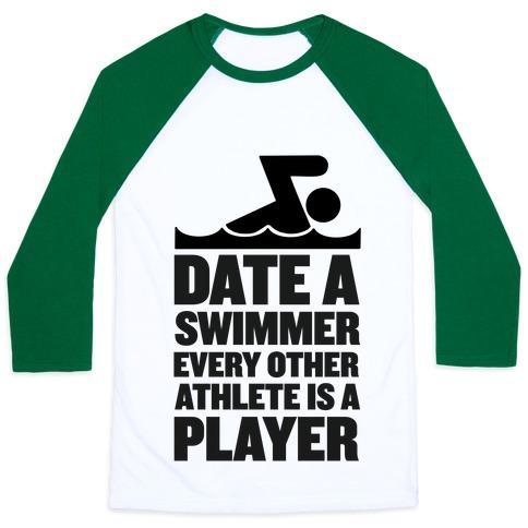 Virgin Teez  Baseball Tee Unisex Classic Baseball Tee / x-small / White/Dark Green DATE A SWIMMER, EVERY OTHER ATHLETE IS A PLAYER UNISEX CLASSIC BASEBALL TEE