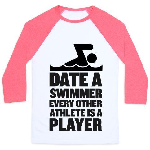 Virgin Teez  Baseball Tee Unisex Classic Baseball Tee / x-small / White/Neon Pink DATE A SWIMMER, EVERY OTHER ATHLETE IS A PLAYER UNISEX CLASSIC BASEBALL TEE