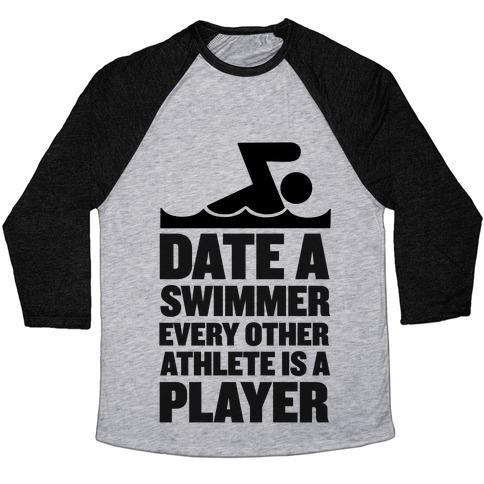 Virgin Teez  Baseball Tee Unisex Tri-Blend Baseball Tee / small / Athletic Gray / Black DATE A SWIMMER, EVERY OTHER ATHLETE IS A PLAYER UNISEX TRI-BLEND BASEBALL TEE