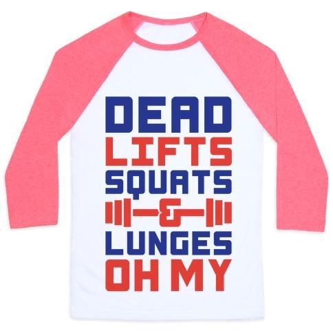 Virgin Teez  Baseball Tee Unisex Classic Baseball Tee / x-small / White/Neon Pink DEADLIFTS SQUATS AND LUNGES OH MY UNISEX CLASSIC BASEBALL TEE
