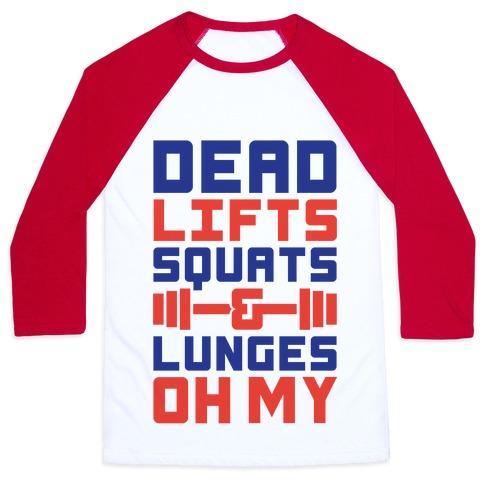 Virgin Teez  Baseball Tee Unisex Classic Baseball Tee / x-small / White/Red DEADLIFTS SQUATS AND LUNGES OH MY UNISEX CLASSIC BASEBALL TEE