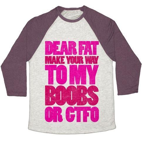 Virgin Teez  Baseball Tee Unisex Tri-Blend Baseball Tee / small / Oatmeal / Maroon DEAR FAT (TANK) UNISEX TRI-BLEND BASEBALL TEE
