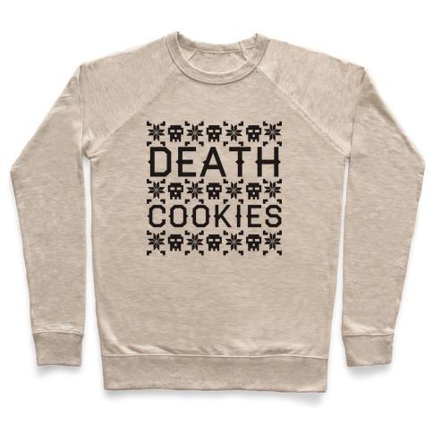Virgin Teez  Pullover Crewneck Sweatshirt / x-small / Heathered Oatmeal DEATH COOKIES CREWNECK SWEATSHIRT