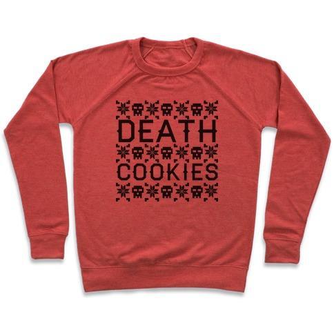 Virgin Teez  Pullover Crewneck Sweatshirt / x-small / Heathered Red DEATH COOKIES CREWNECK SWEATSHIRT