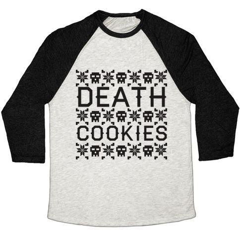 Virgin Teez  Baseball Tee Unisex Tri-Blend Baseball Tee / small / Oatmeal / Black DEATH COOKIES UNISEX TRI-BLEND BASEBALL TEE