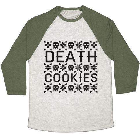 Virgin Teez  Baseball Tee Unisex Tri-Blend Baseball Tee / small / Oatmeal / Moss DEATH COOKIES UNISEX TRI-BLEND BASEBALL TEE