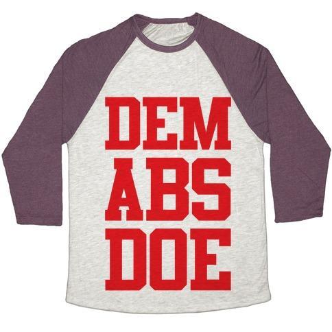 Virgin Teez  Baseball Tee Unisex Tri-Blend Baseball Tee / small / Oatmeal / Maroon DEM ABS DOE UNISEX TRI-BLEND BASEBALL TEE