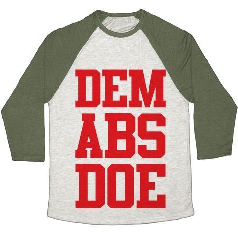 Virgin Teez  Baseball Tee Unisex Tri-Blend Baseball Tee / small / Oatmeal / Moss DEM ABS DOE UNISEX TRI-BLEND BASEBALL TEE