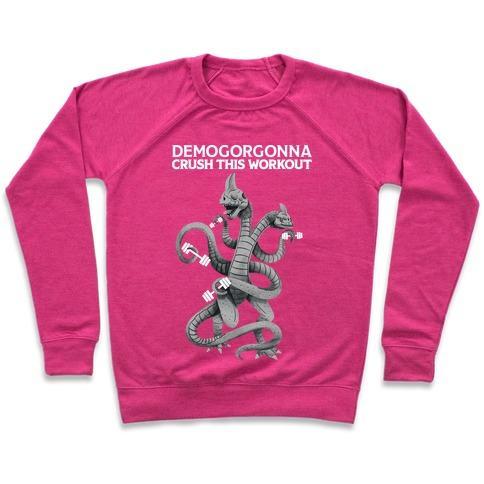 Virgin Teez  Pullover Crewneck Sweatshirt / x-small / Deep Pink DEMOGORGONNA CRUSH THIS WORKOUT CREWNECK SWEATSHIRT
