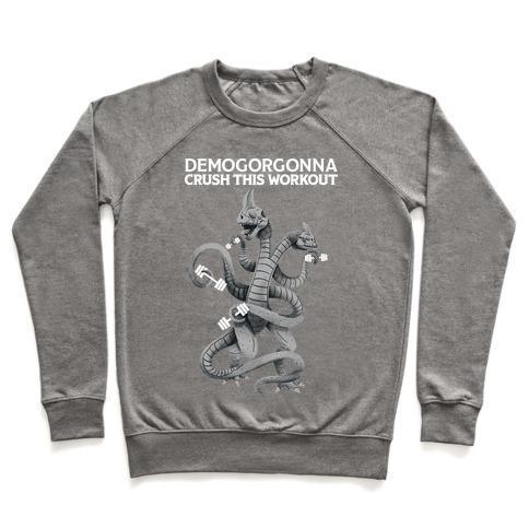 Virgin Teez  Pullover Crewneck Sweatshirt / x-small / Heathered Gray DEMOGORGONNA CRUSH THIS WORKOUT CREWNECK SWEATSHIRT