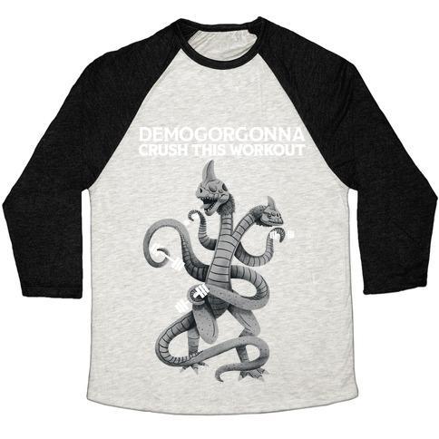 Virgin Teez  Baseball Tee Unisex Tri-Blend Baseball Tee / small / Oatmeal / Black DEMOGORGONNA CRUSH THIS WORKOUT UNISEX TRI-BLEND BASEBALL TEE