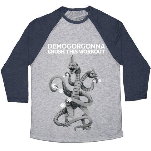 Virgin Teez  Baseball Tee Unisex Tri-Blend Baseball Tee / small / Athletic Gray / Navy DEMOGORGONNA CRUSH THIS WORKOUT UNISEX TRI-BLEND BASEBALL TEE