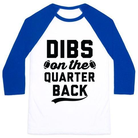 Virgin Teez  Baseball Tee Unisex Classic Baseball Tee / x-small / White/Blue DIBS ON THE QUARTERBACK UNISEX CLASSIC BASEBALL TEE