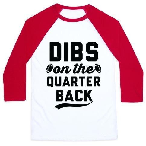 Virgin Teez  Baseball Tee Unisex Classic Baseball Tee / x-small / White/Red DIBS ON THE QUARTERBACK UNISEX CLASSIC BASEBALL TEE