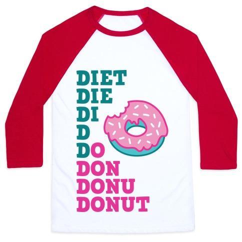 Virgin Teez  Baseball Tee Unisex Classic Baseball Tee / x-small / White/Red DIET, DIE, DI, D, DO, DON, DONU, DONUT UNISEX CLASSIC BASEBALL TEE