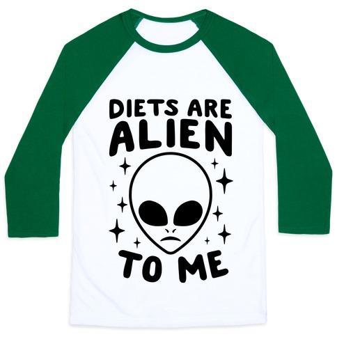 Virgin Teez  Baseball Tee Unisex Classic Baseball Tee / x-small / White/Dark Green DIETS ARE ALIEN TO ME UNISEX CLASSIC BASEBALL TEE