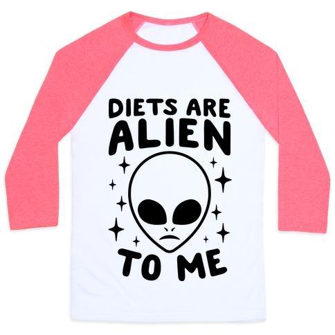 Virgin Teez  Baseball Tee Unisex Classic Baseball Tee / x-small / White/Neon Pink DIETS ARE ALIEN TO ME UNISEX CLASSIC BASEBALL TEE