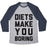 Virgin Teez  Baseball Tee Unisex Tri-Blend Baseball Tee / small / Athletic Gray / Navy DIETS MAKE YOU BORING UNISEX TRI-BLEND BASEBALL TEE