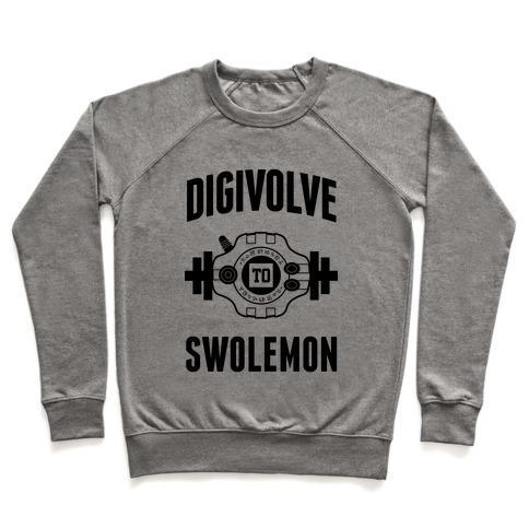 Virgin Teez  Pullover Crewneck Sweatshirt / x-small / Heathered Gray DIGIVOLVE TO SWOLEMON! CREWNECK SWEATSHIRT