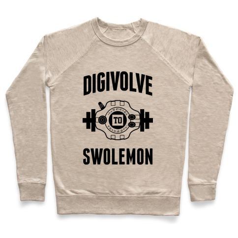 Virgin Teez  Pullover Crewneck Sweatshirt / x-small / Heathered Oatmeal DIGIVOLVE TO SWOLEMON! CREWNECK SWEATSHIRT