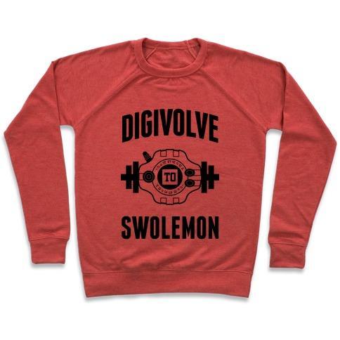 Virgin Teez  Pullover Crewneck Sweatshirt / x-small / Heathered Red DIGIVOLVE TO SWOLEMON! CREWNECK SWEATSHIRT