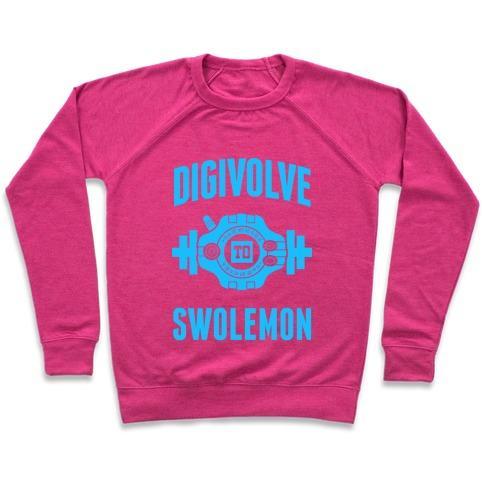 Virgin Teez  Pullover Crewneck Sweatshirt / x-small / Deep Pink DIGIVOLVE TO SWOLEMON! (LIGHT PRINT) CREWNECK SWEATSHIRT