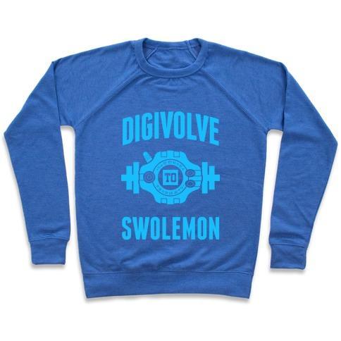 Virgin Teez  Pullover Crewneck Sweatshirt / x-small / Heathered Blue DIGIVOLVE TO SWOLEMON! (LIGHT PRINT) CREWNECK SWEATSHIRT