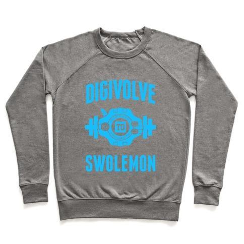 Virgin Teez  Pullover Crewneck Sweatshirt / x-small / Heathered Gray DIGIVOLVE TO SWOLEMON! (LIGHT PRINT) CREWNECK SWEATSHIRT