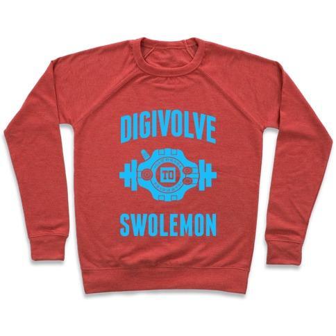 Virgin Teez  Pullover Crewneck Sweatshirt / x-small / Heathered Red DIGIVOLVE TO SWOLEMON! (LIGHT PRINT) CREWNECK SWEATSHIRT