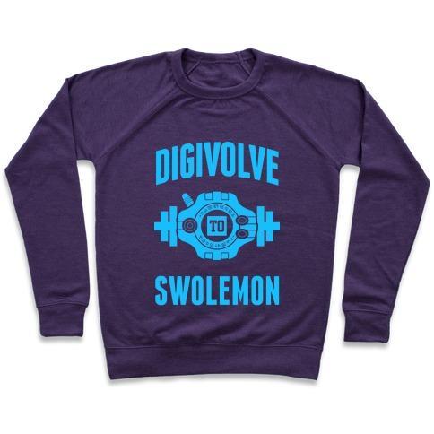 Virgin Teez  Pullover Crewneck Sweatshirt / x-small / Purple DIGIVOLVE TO SWOLEMON! (LIGHT PRINT) CREWNECK SWEATSHIRT