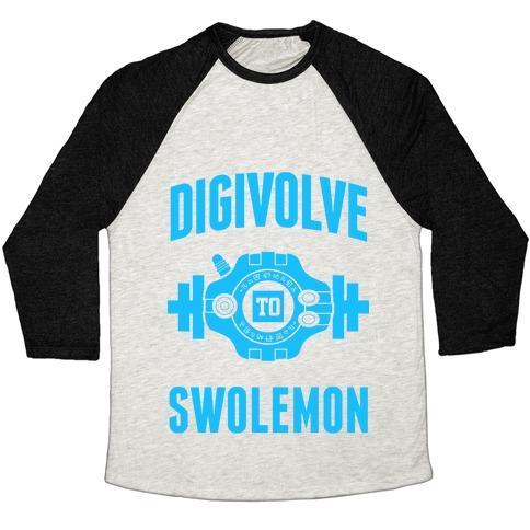 Virgin Teez  Baseball Tee Unisex Tri-Blend Baseball Tee / small / Oatmeal / Black DIGIVOLVE TO SWOLEMON! (LIGHT PRINT) UNISEX TRI-BLEND BASEBALL TEE