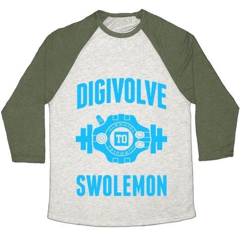 Virgin Teez  Baseball Tee Unisex Tri-Blend Baseball Tee / small / Oatmeal / Moss DIGIVOLVE TO SWOLEMON! (LIGHT PRINT) UNISEX TRI-BLEND BASEBALL TEE