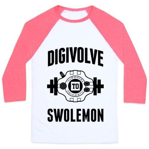 Virgin Teez  Baseball Tee Unisex Classic Baseball Tee / x-small / White/Neon Pink DIGIVOLVE TO SWOLEMON! UNISEX CLASSIC BASEBALL TEE