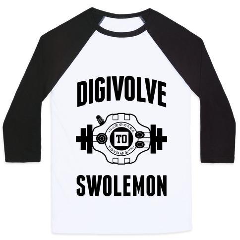 Virgin Teez  Baseball Tee Unisex Classic Baseball Tee / x-small / White/Black DIGIVOLVE TO SWOLEMON! UNISEX CLASSIC BASEBALL TEE
