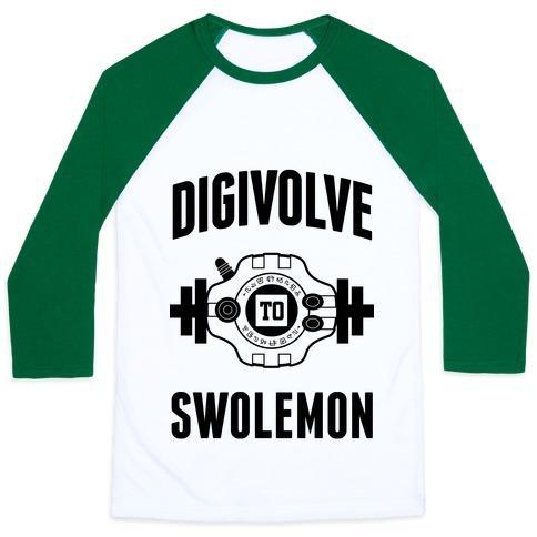 Virgin Teez  Baseball Tee Unisex Classic Baseball Tee / x-small / White/Dark Green DIGIVOLVE TO SWOLEMON! UNISEX CLASSIC BASEBALL TEE