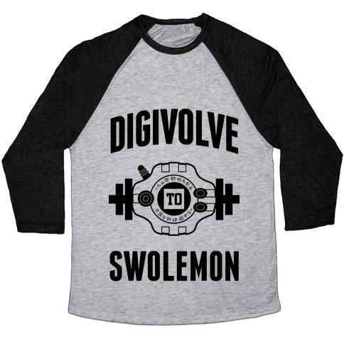 Virgin Teez  Baseball Tee Unisex Tri-Blend Baseball Tee / small / Athletic Gray / Black DIGIVOLVE TO SWOLEMON! UNISEX TRI-BLEND BASEBALL TEE