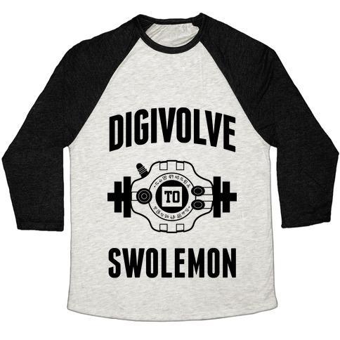 Virgin Teez  Baseball Tee Unisex Tri-Blend Baseball Tee / small / Oatmeal / Black DIGIVOLVE TO SWOLEMON! UNISEX TRI-BLEND BASEBALL TEE