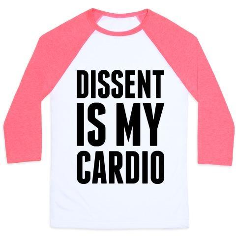 Virgin Teez  Baseball Tee Unisex Classic Baseball Tee / x-small / White/Neon Pink DISSENT IS MY CARDIO UNISEX CLASSIC BASEBALL TEE