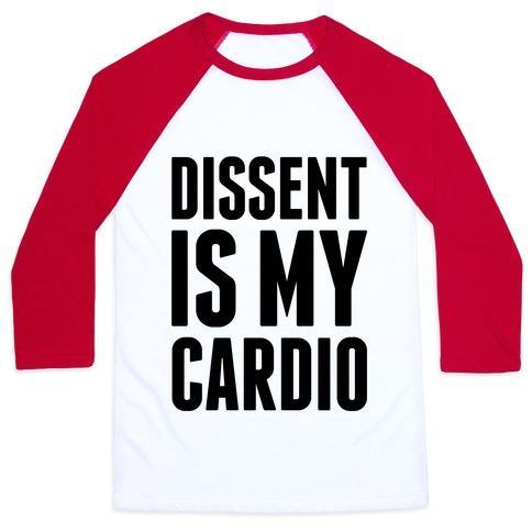 Virgin Teez  Baseball Tee Unisex Classic Baseball Tee / x-small / White/Red DISSENT IS MY CARDIO UNISEX CLASSIC BASEBALL TEE