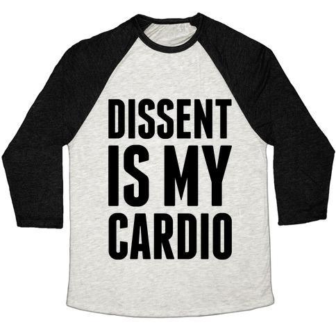 Virgin Teez  Baseball Tee Unisex Tri-Blend Baseball Tee / small / Oatmeal / Black DISSENT IS MY CARDIO UNISEX TRI-BLEND BASEBALL TEE