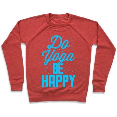Virgin Teez  Pullover Crewneck Sweatshirt / x-small / Heathered Red DO YOGA BE HAPPY CREWNECK SWEATSHIRT