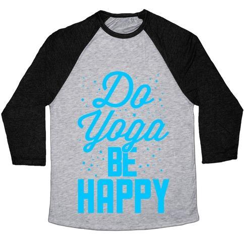 Virgin Teez  Baseball Tee Unisex Tri-Blend Baseball Tee / small / Athletic Gray / Black DO YOGA BE HAPPY UNISEX TRI-BLEND BASEBALL TEE